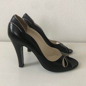 Marc Jacobs Black Peep Toe Heels with Pink Detail